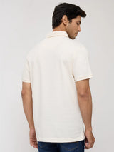 Men T-Shirt Textured Off White Regular Fit