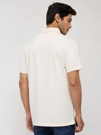 Men T-Shirt Textured Off White Regular Fit