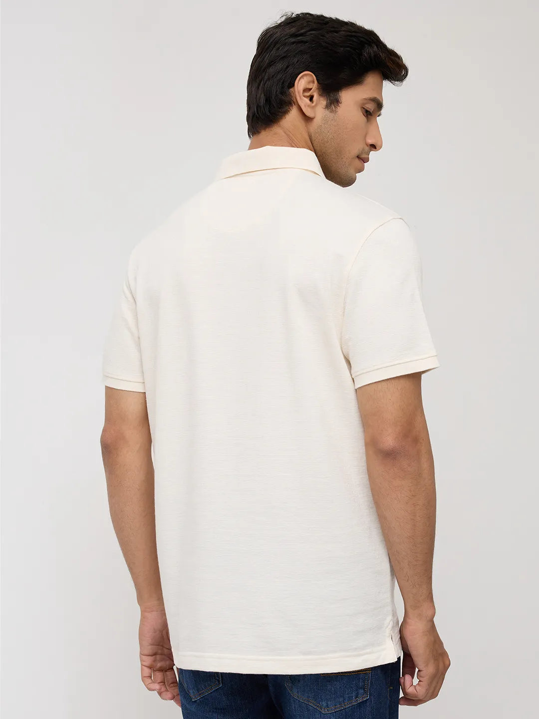 Men T-Shirt Textured Off White Regular Fit