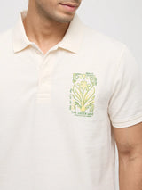 Men T-Shirt Textured Off White Regular Fit