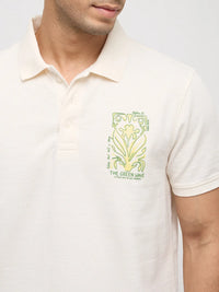 Men T-Shirt Textured Off White Regular Fit