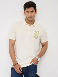 Men T-Shirt Textured Off White Regular Fit