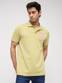 Men T-Shirt Textured Green Regular Fit