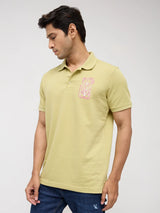 Men T-Shirt Textured Green Regular Fit