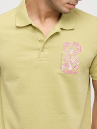Men T-Shirt Textured Green Regular Fit