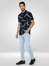 Men T-Shirt Print Black Regular Fit
