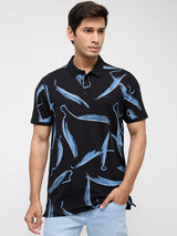Men T-Shirt Print Black Regular Fit