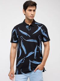 Men T-Shirt Print Black Regular Fit
