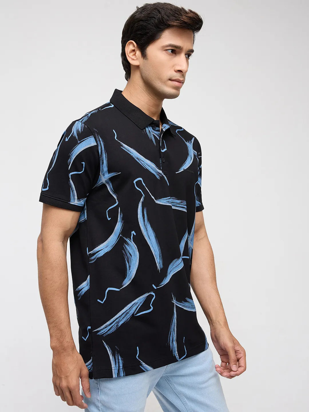 Men T-Shirt Print Black Regular Fit