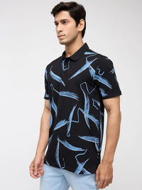 Men T-Shirt Print Black Regular Fit