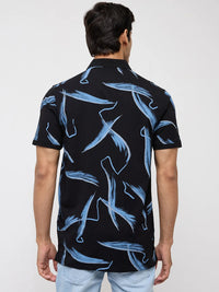 Men T-Shirt Print Black Regular Fit