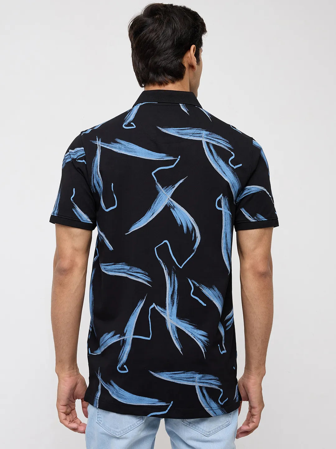 Men T-Shirt Print Black Regular Fit