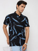 Men T-Shirt Print Black Regular Fit