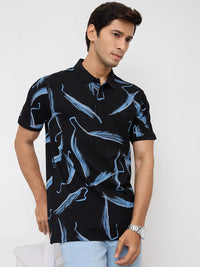 Men T-Shirt Print Black Regular Fit