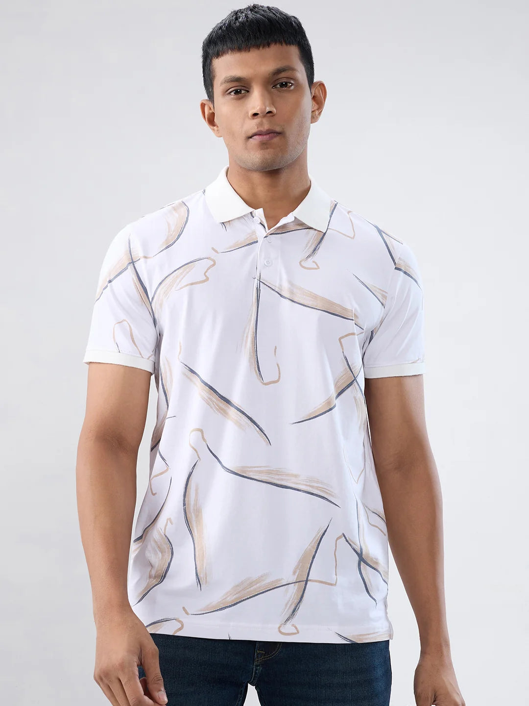 Men T-Shirt Print White Regular Fit