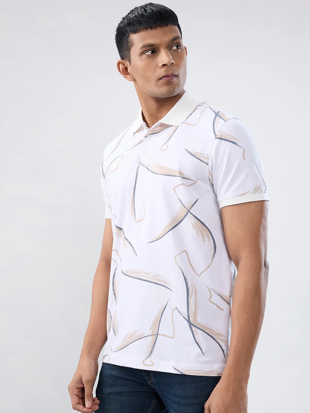 Men T-Shirt Print White Regular Fit