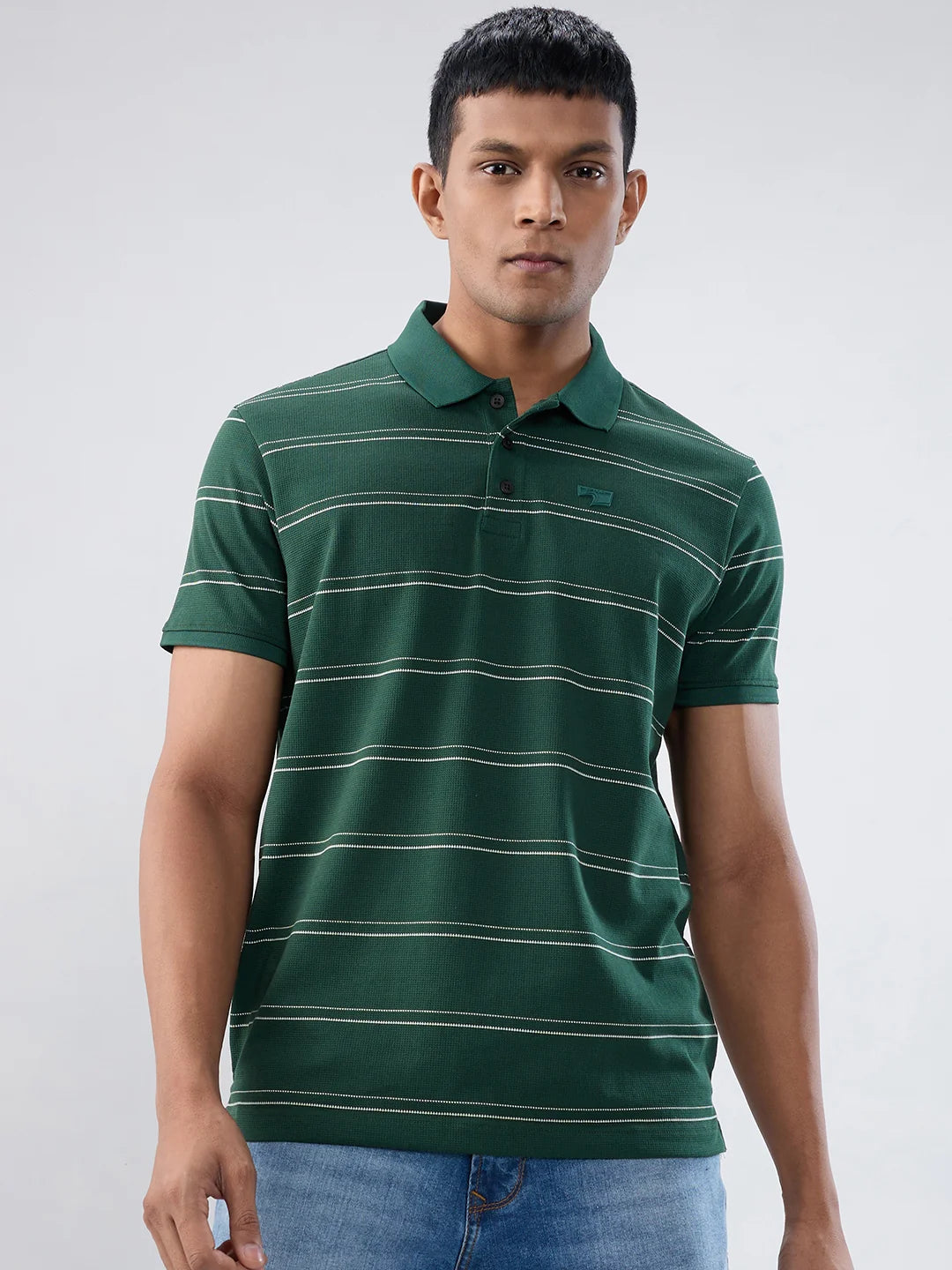 Men T-Shirt Stripe Green Regular Fit
