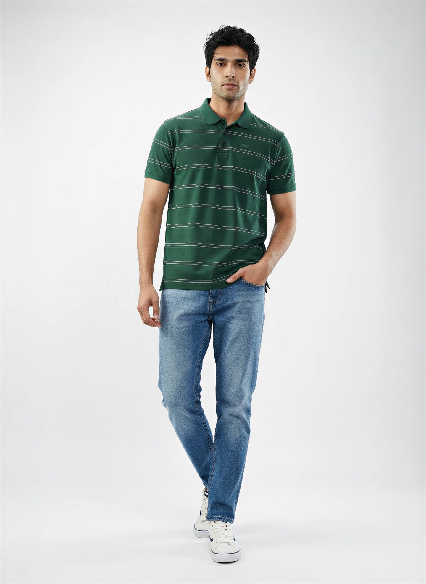 Men T-Shirt Stripe Green Regular Fit