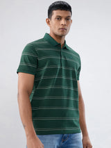 Men T-Shirt Stripe Green Regular Fit