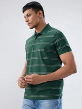 Men T-Shirt Stripe Green Regular Fit