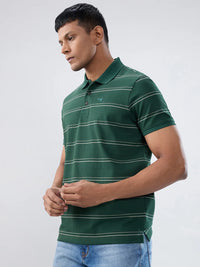 Men T-Shirt Stripe Green Regular Fit