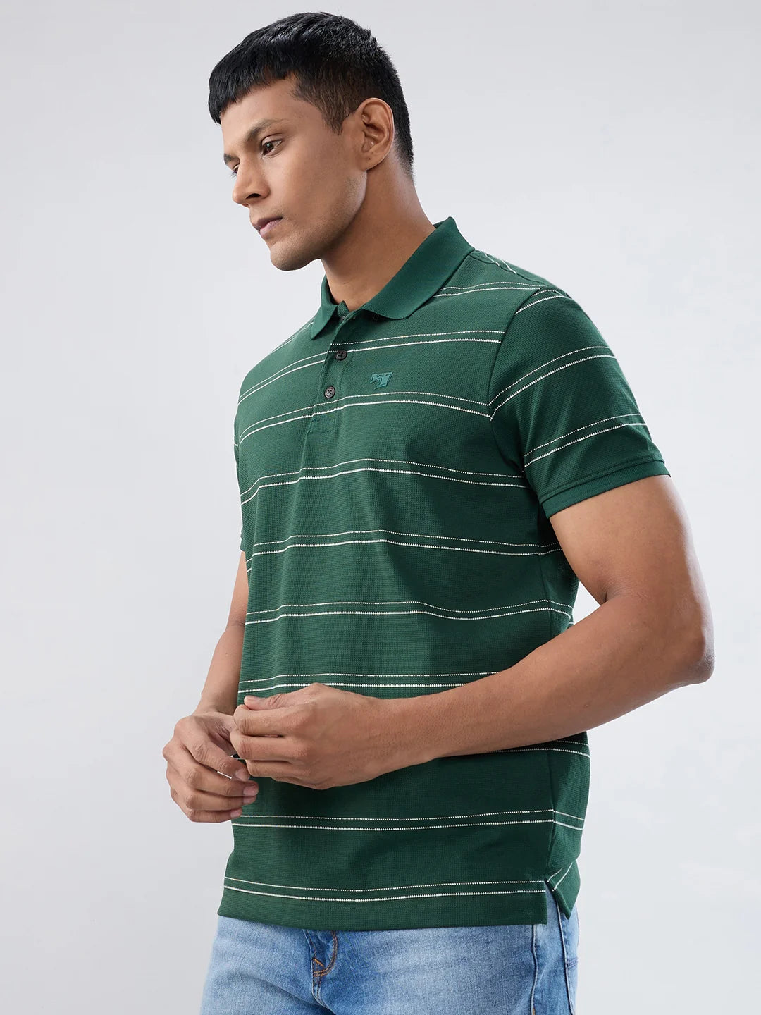 Men T-Shirt Stripe Green Regular Fit