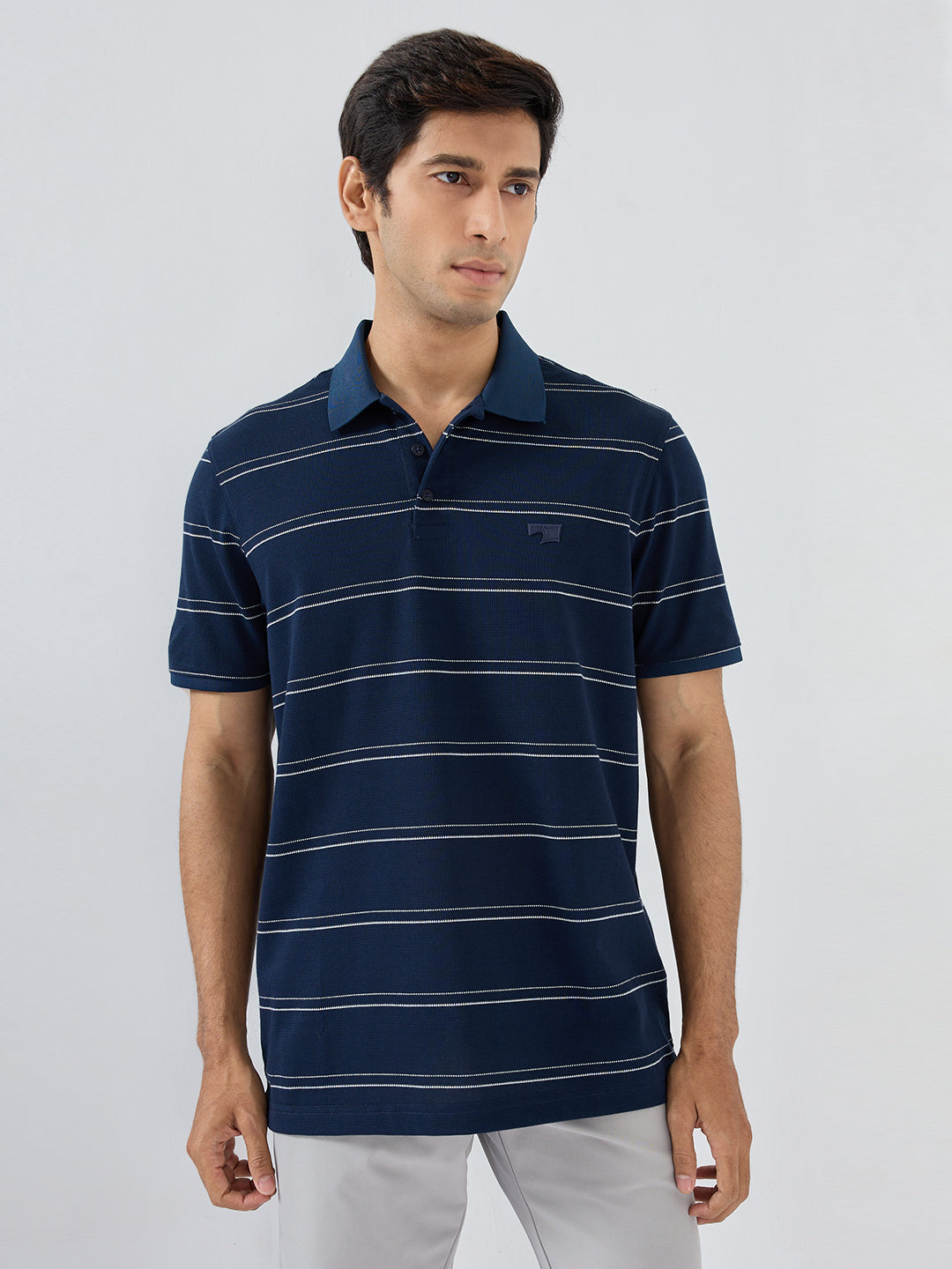 Men T-Shirt Stripe Blue Regular Fit