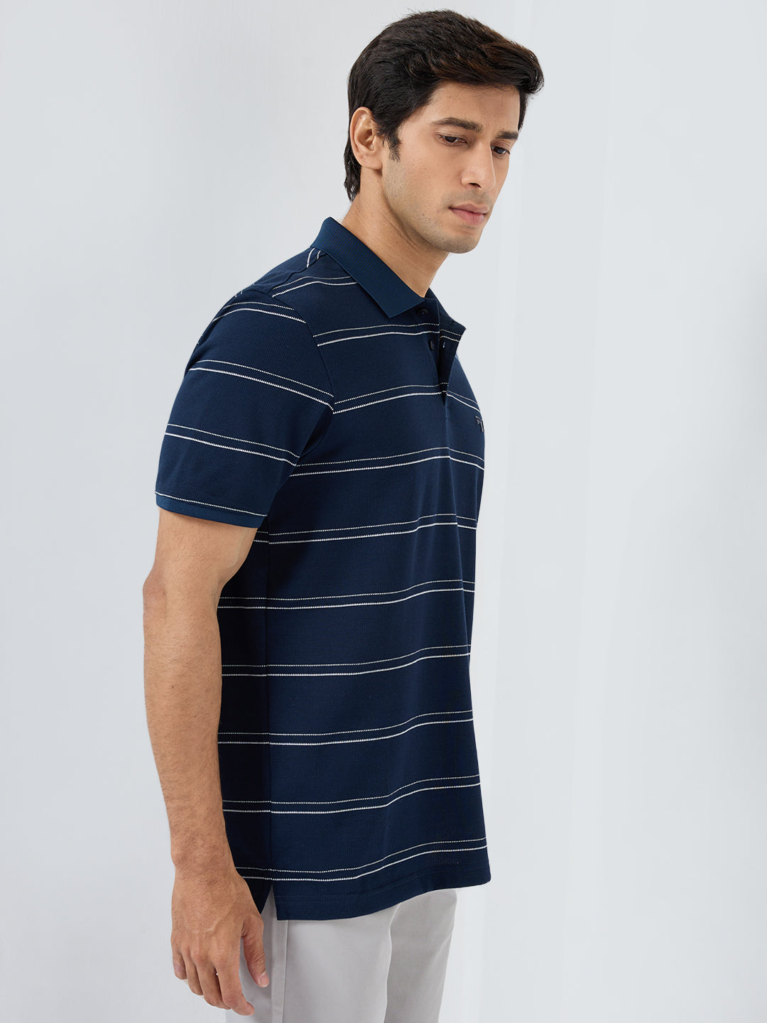 Men T-Shirt Stripe Blue Regular Fit