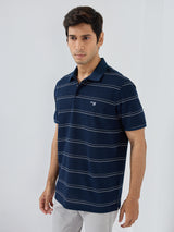 Men T-Shirt Stripe Blue Regular Fit