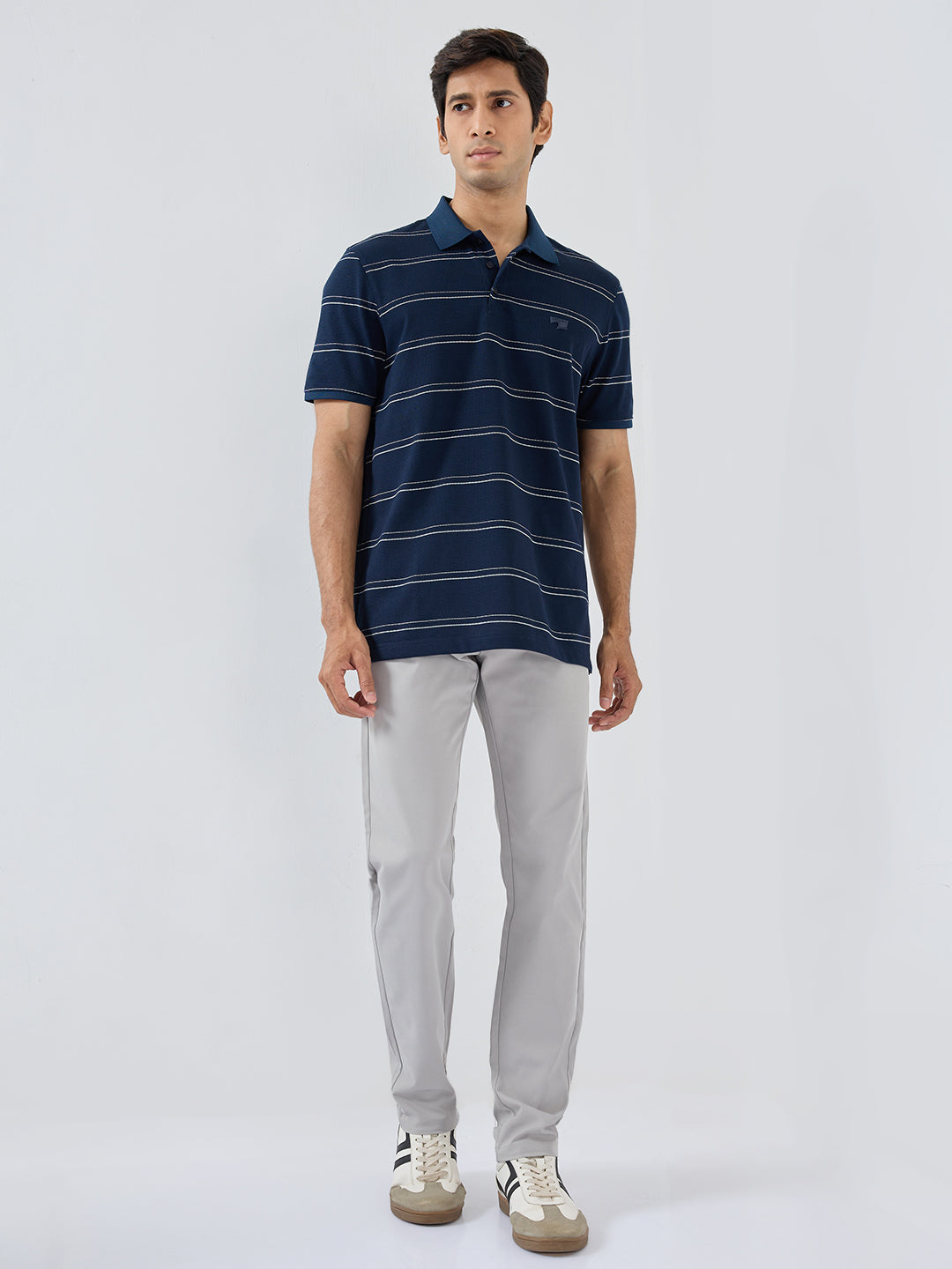 Men T-Shirt Stripe Blue Regular Fit