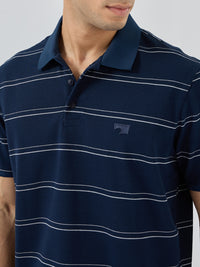Men T-Shirt Stripe Blue Regular Fit