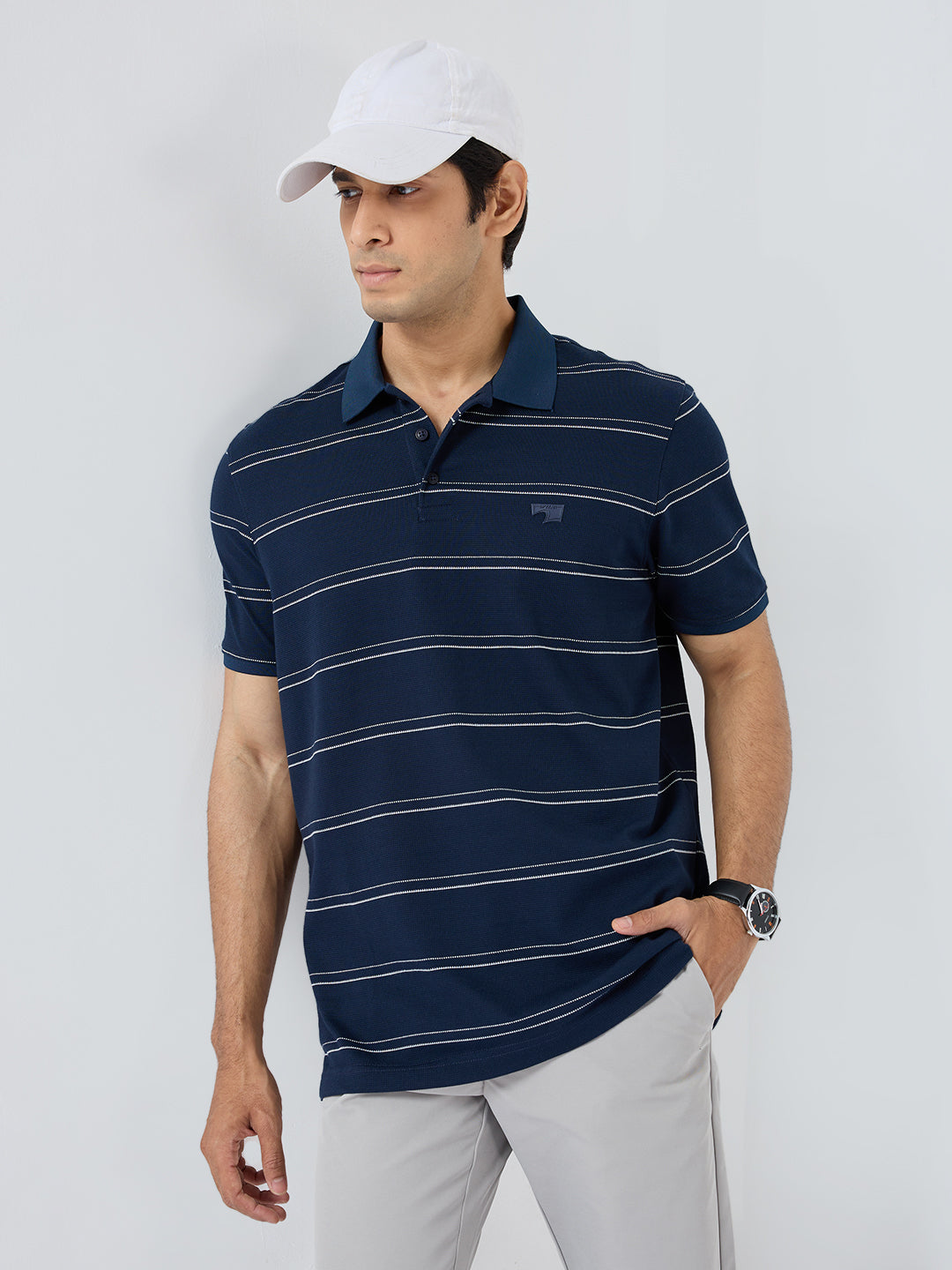 Men T-Shirt Stripe Blue Regular Fit