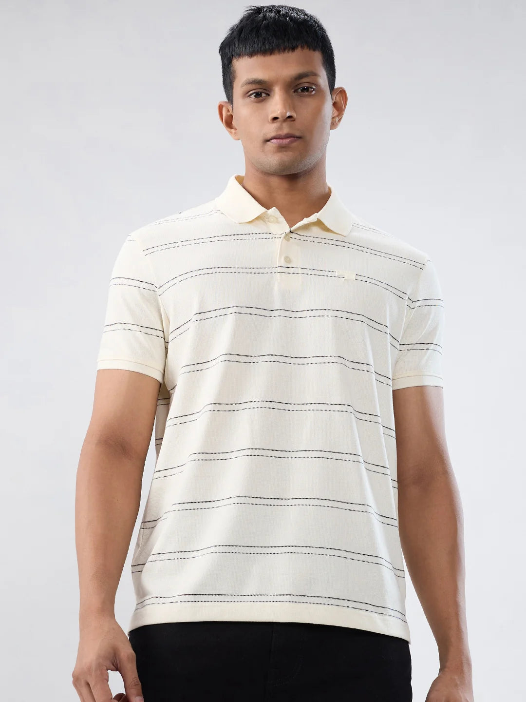 Men T-Shirt Stripe Off White Regular Fit
