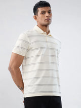 Men T-Shirt Stripe Off White Regular Fit