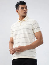 Men T-Shirt Stripe Off White Regular Fit