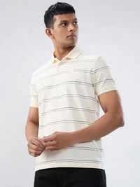Men T-Shirt Stripe Off White Regular Fit