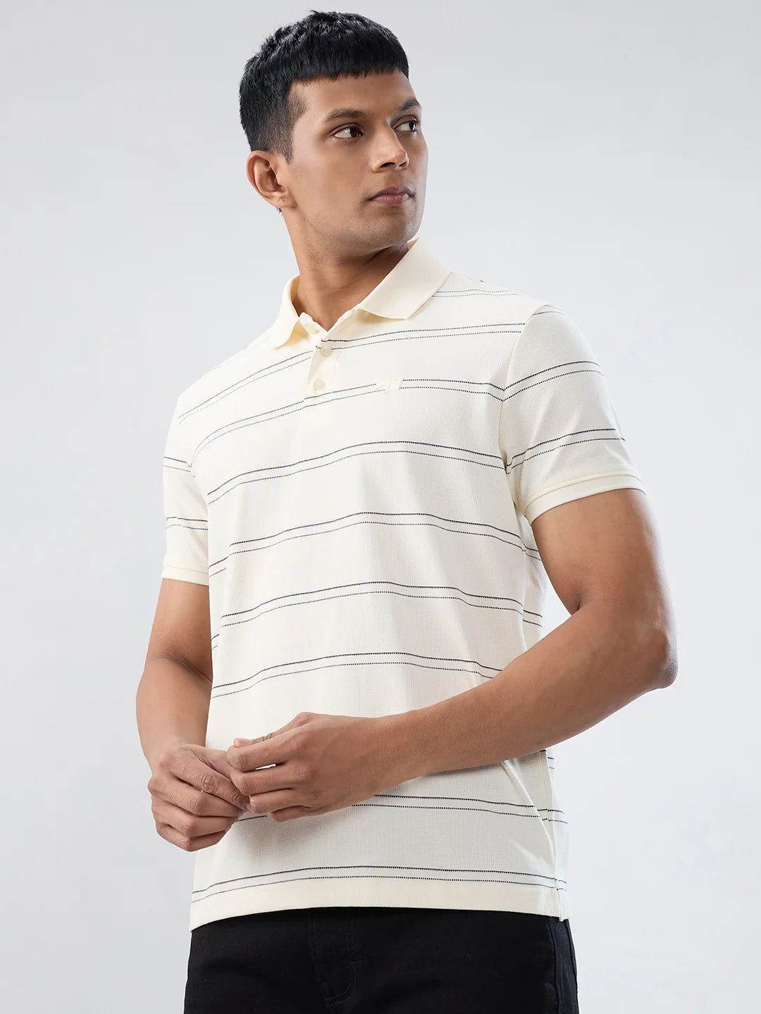 Men T-Shirt Stripe Off White Regular Fit