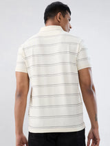 Men T-Shirt Stripe Off White Regular Fit