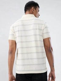 Men T-Shirt Stripe Off White Regular Fit