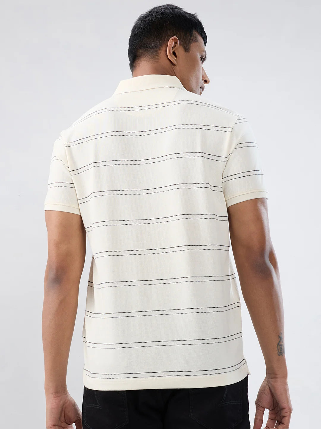 Men T-Shirt Stripe Off White Regular Fit