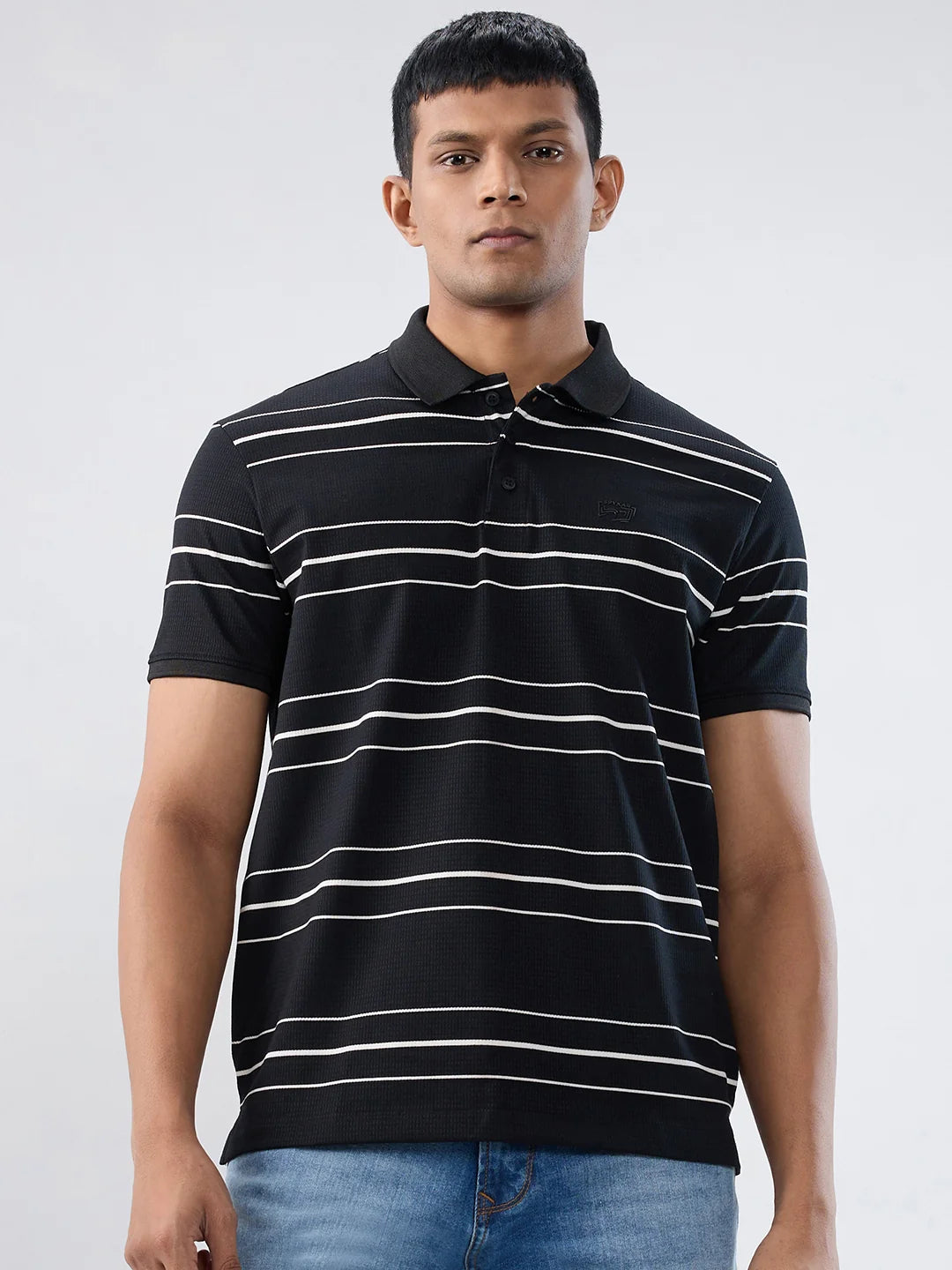 Men T-Shirt Stripe Black Regular Fit
