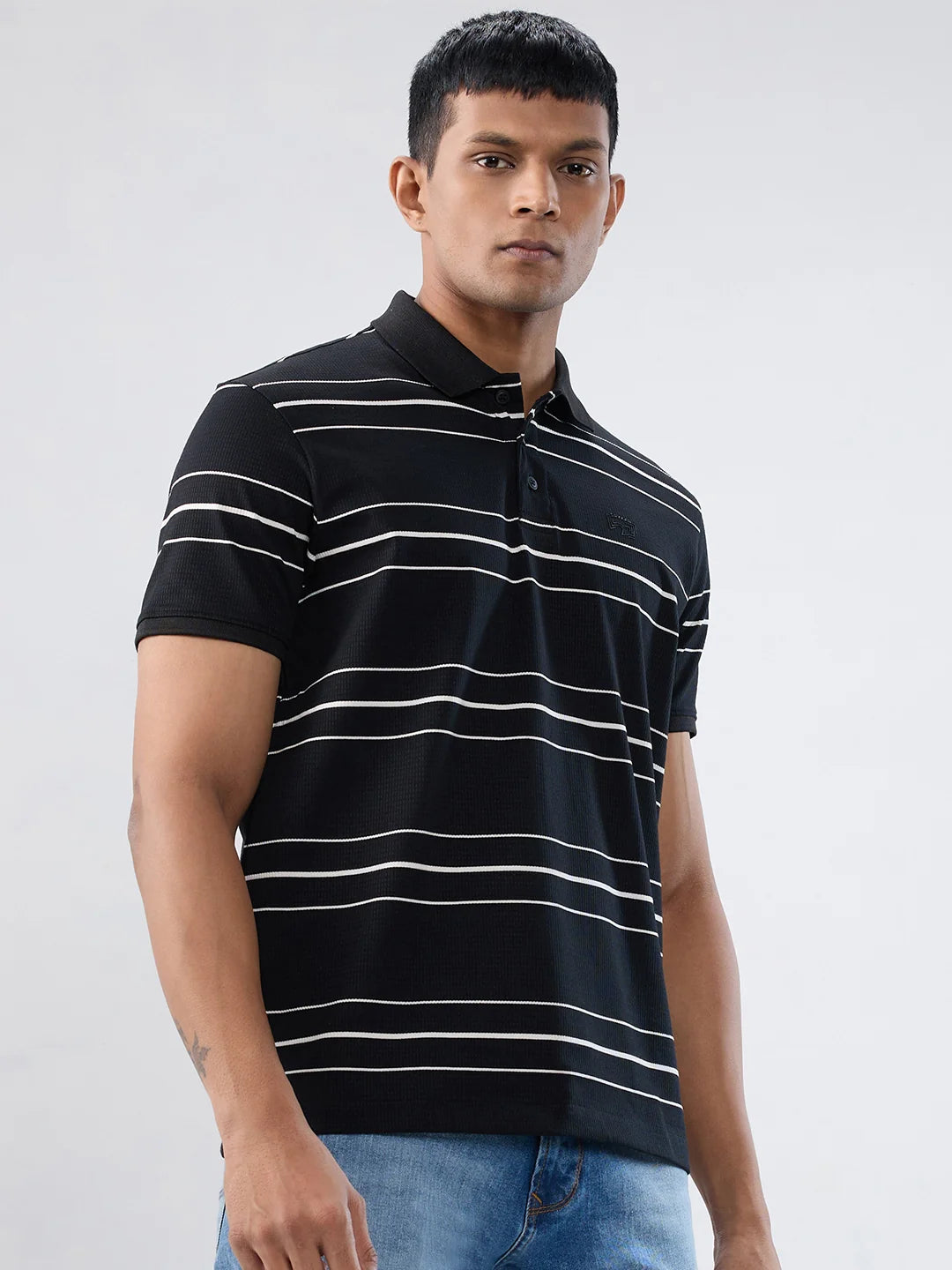 Men T-Shirt Stripe Black Regular Fit