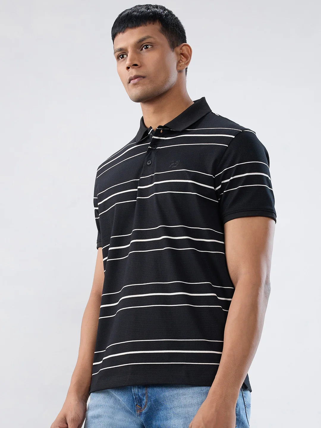Men T-Shirt Stripe Black Regular Fit