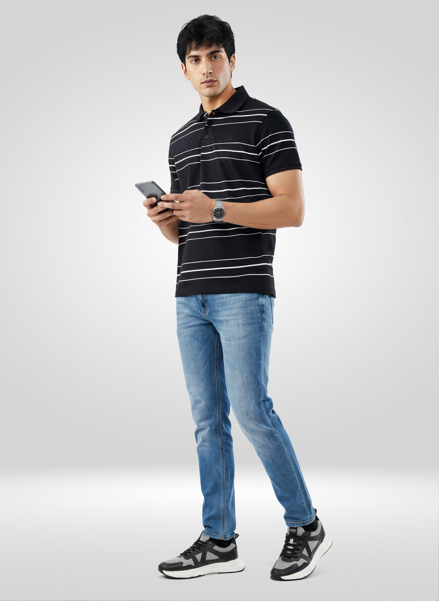 Men T-Shirt Stripe Black Regular Fit