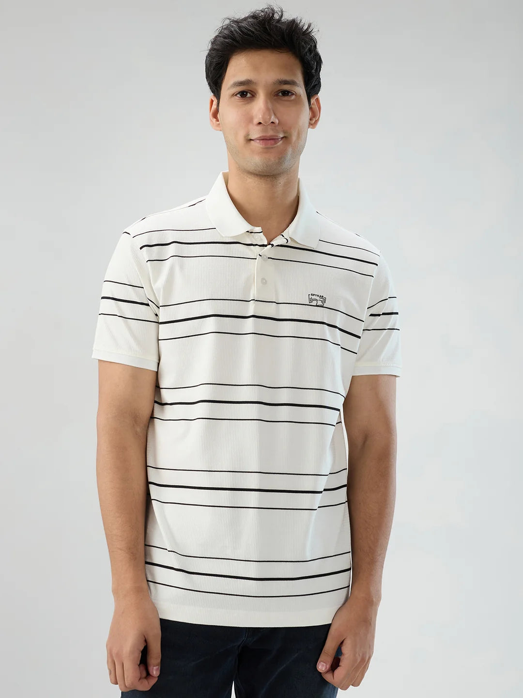 Men T-Shirt Stripe White Regular Fit