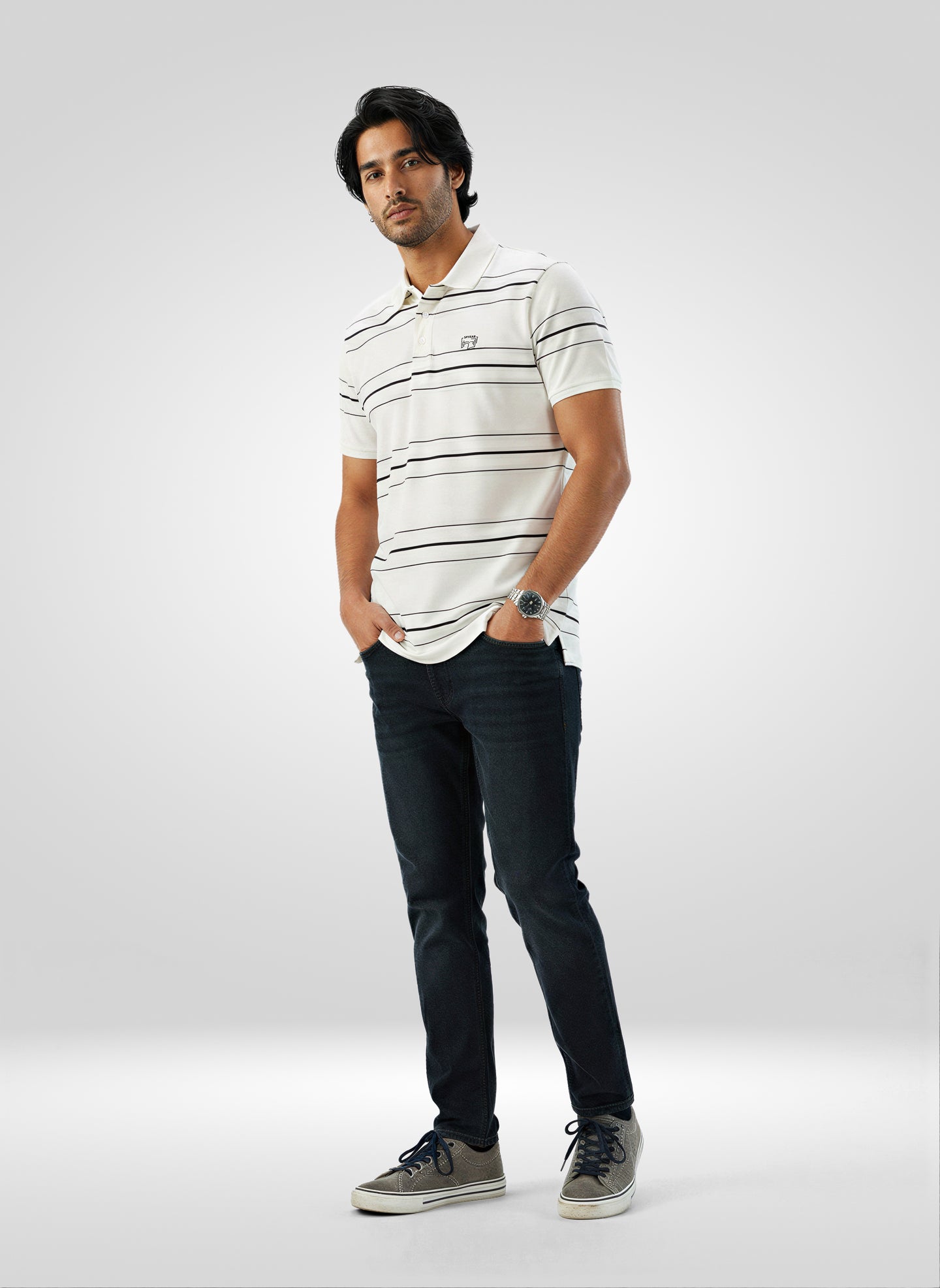 Men T-Shirt Stripe White Regular Fit