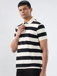 Men T-Shirt Stripe Black Regular Fit