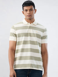 Men T-Shirt Stripe Green Regular Fit