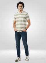 Men T-Shirt Stripe Green Regular Fit