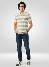 Men T-Shirt Stripe Green Regular Fit